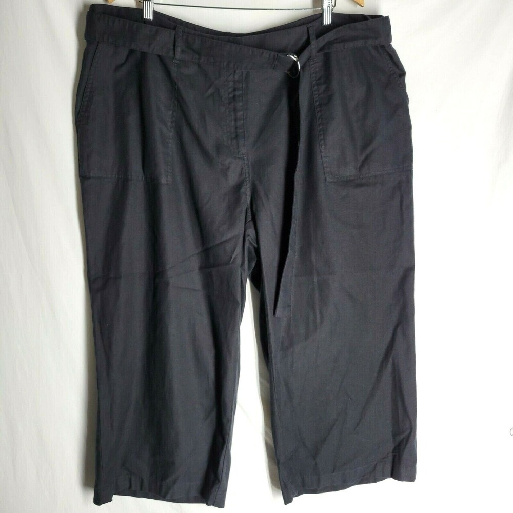 NWT Calvin Klein Women's Wide Leg Crop Pants Black Belted Plus Size 18W $89.50